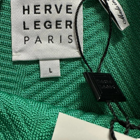 Herve Leger Ottoman Scoop Neck Juniper Green Mini Dress - Picture 9 of 13
